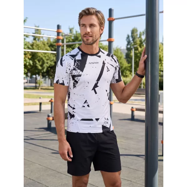  Funktionelle Komprimierung t -Shirt von Männern mit kurzer Ärmelnprämie ALTISPORT VOJ/ALM079TR04 WEIß -UND -SCHWARZ 