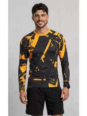 Funktionelle Kompression t -Shirt von Männern mit langarmiger Prämie ALTISPORT VOJ/ALM079TR03 SCHWARZ -AUSGELB