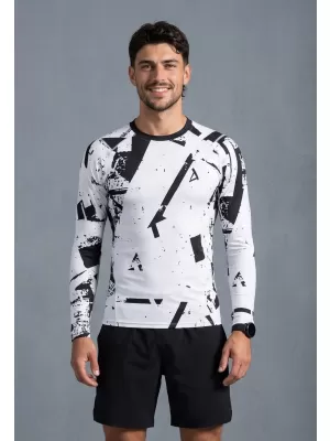 Funktionelle Kompression t -Shirt von Männern mit langarmiger Prämie ALTISPORT VOJ/ALM079TR03 WEIß -UND -SCHWARZ