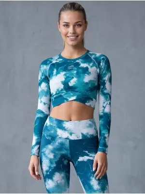Funktionaler Ernteoberteil der Frauen mit langen Ärmeln Premium ALTISPORT VOJ/ALW066TR04 GRÜN -BLUE
