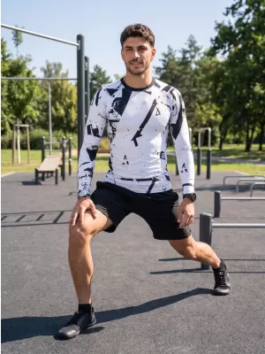 Funktionelle Kompression t -Shirt von Männern mit langarmiger Prämie ALTISPORT VOJ/ALM079TR03 WEIß -UND -SCHWARZ