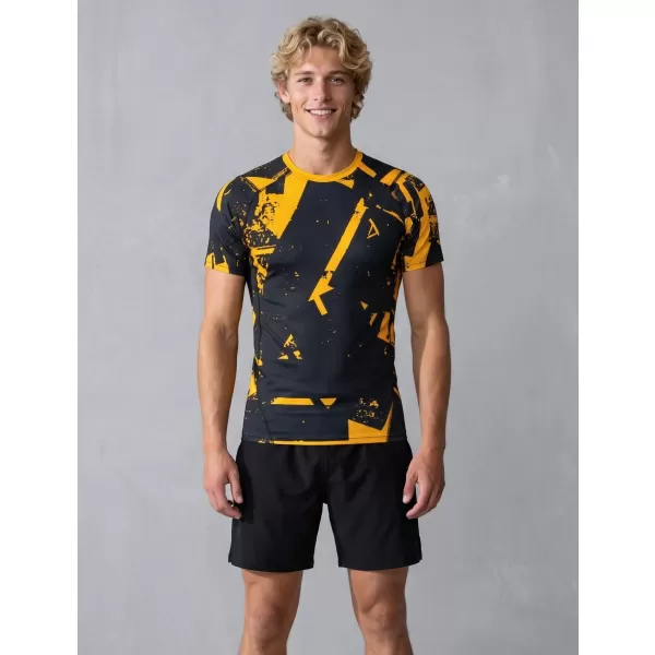  Funktionelle Komprimierung t -Shirt von Männern mit kurzer Ärmelnprämie ALTISPORT VOJ/ALM079TR04 SCHWARZ -AUSGELB 