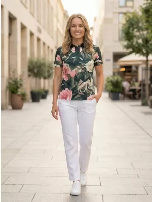 Frauenfunktional T -Shirt mit Premiumkragen ALTISPORT VOJ/ALW097TR05 ROSA BLUMEN