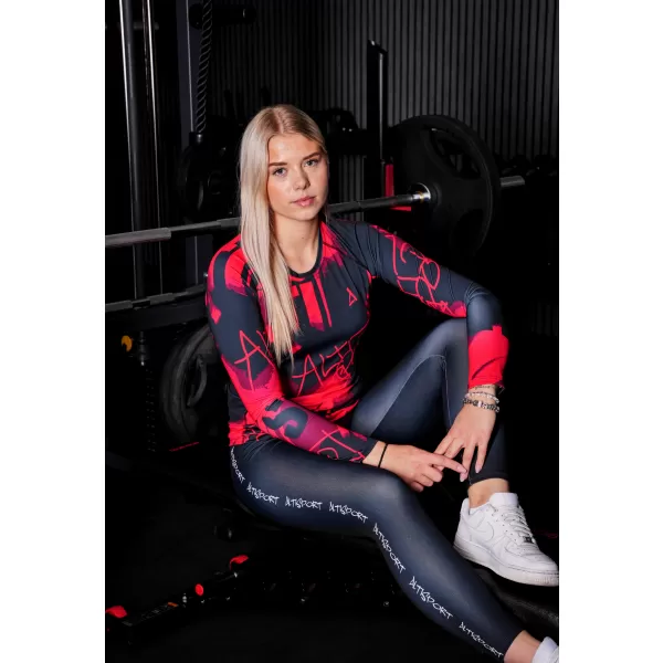  Frauen funktionales t -Shirt mit langen Ärmeln Premium ALTISPORT VOJ/ALW076TR03 ROT -SCHWARZ 