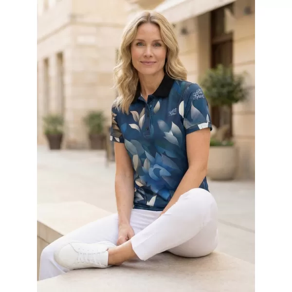  Frauenfunktional T -Shirt mit Premiumkragen ALTISPORT VOJ/ALW097TR05 BLAUE BLUMEN 