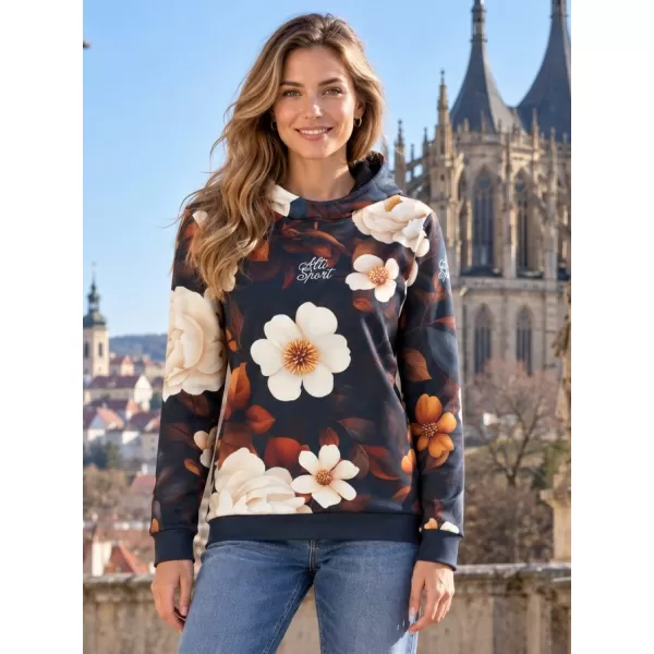  Funktionaler Sweatshirt -Prämie von Frauen ALTISPORT VOJ/ALW097MI01 WEIß-ORANGEFARBENE BLUMEN 