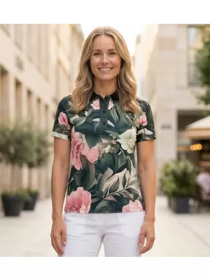 Frauenfunktional T -Shirt mit Premiumkragen ALTISPORT VOJ/ALW097TR05 ROSA BLUMEN