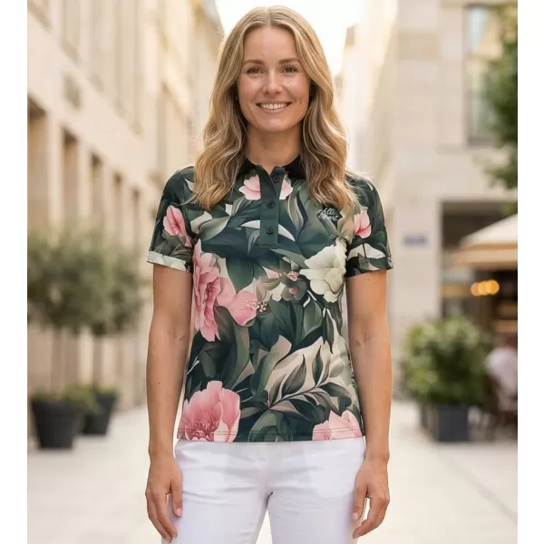 Frauenfunktional T -Shirt mit Premiumkragen ALTISPORT VOJ/ALW097TR05 ROSA BLUMEN 