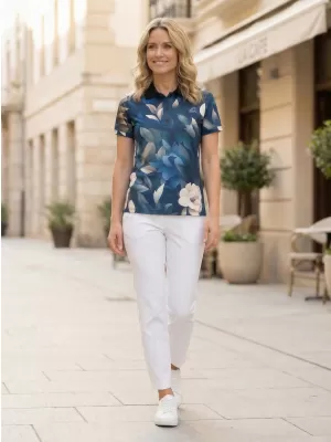 Frauenfunktional T -Shirt mit Premiumkragen ALTISPORT VOJ/ALW097TR05 BLAUE BLUMEN