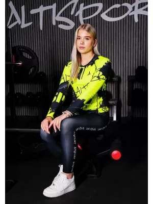 Frauen funktionales t -Shirt mit langen Ärmeln Premium ALTISPORT VOJ/ALW076TR03 SCHWARZ/FLUO GELB