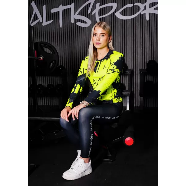  Frauen funktionales t -Shirt mit langen Ärmeln Premium ALTISPORT VOJ/ALW076TR03 SCHWARZ/FLUO GELB 