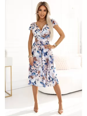 Kleid NUMOCO MATILDE 425-13 BEIGE UND BLAUE BLUMEN