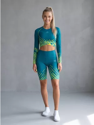 Frauen -Leggings über den Knien Premium ALTISPORT VOJ/ALW109LEG02 EMERALD/FLUO GELB
