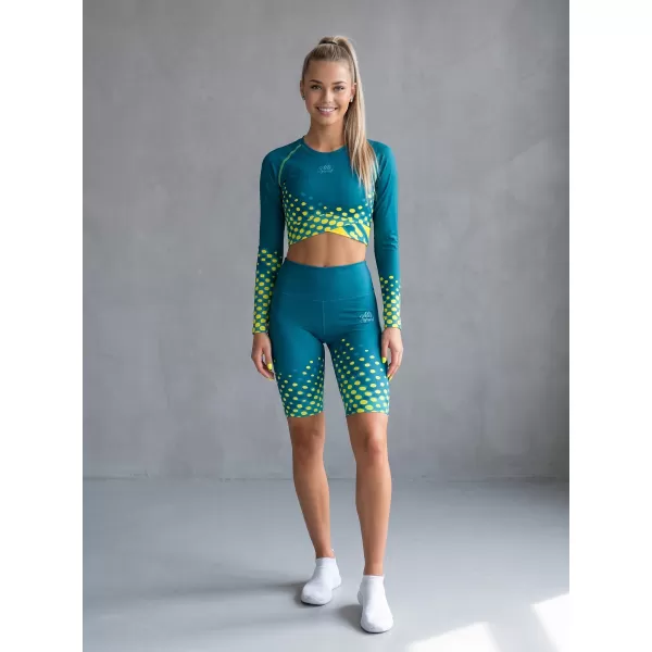  Frauen -Leggings über den Knien Premium ALTISPORT VOJ/ALW109LEG02 EMERALD/FLUO GELB 