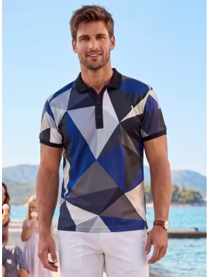 Herrenfunktional T -Shirt mit Premium -Kragen ALTISPORT VOJ/ALM007TR05 MARINEBLAU/BRAUN