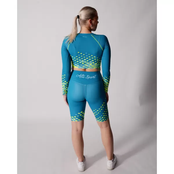  Frauen -Leggings über den Knien Premium ALTISPORT VOJ/ALW109LEG02 EMERALD/FLUO GELB 