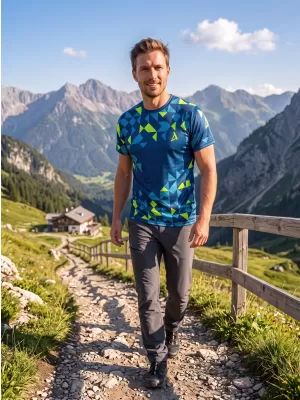 Männer funktionaler T -Shirt Premium ALTISPORT VOJ/ALM108TR01 NAVY-NEON YELLOW