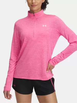 Damen-T-Shirt UNDER ARMOUR TECH 1/2 ZIP- TWIST 1384225-672 ROSA
