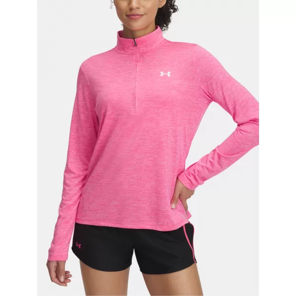  Damen-T-Shirt UNDER ARMOUR TECH 1/2 ZIP- TWIST 1384225-672 ROSA 