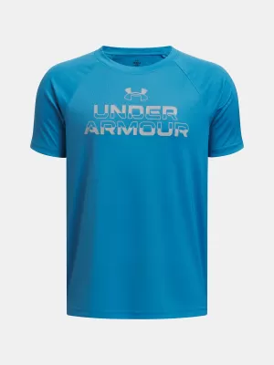 T-Shirt für Jungen UNDER ARMOUR TECH SPLIT WORDMARK SS 1383010-452 BLAU