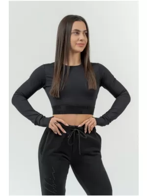 Damen-Crop-Top mit langen Ärmeln INTENSE Perform 839 BLACK Nebbia