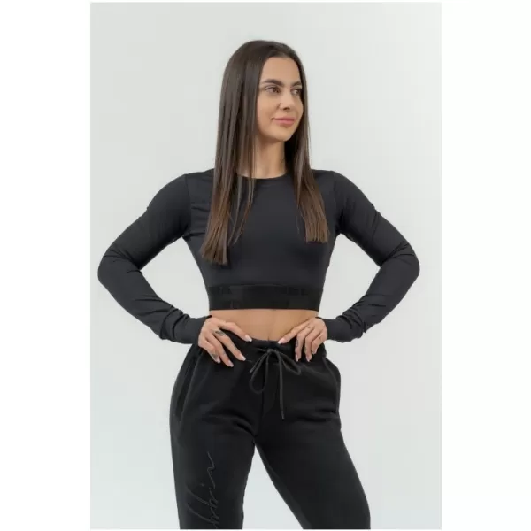  Damen-Crop-Top mit langen Ärmeln INTENSE Perform 839 BLACK Nebbia 
