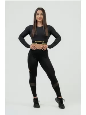 Damen-Crop-Top mit langen Ärmeln INTENSE Perform 839 BLACK Nebbia
