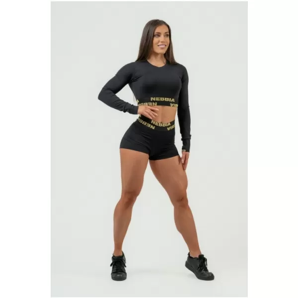  Damen-Crop-Top mit langen Ärmeln INTENSE Perform 839 BLACK/GOLD Nebbia 