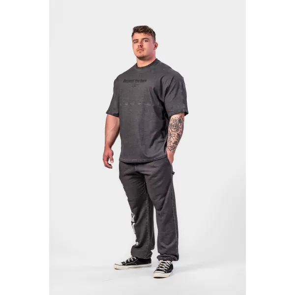  Ausgewaschenes, übergroßes T-Shirt NO SHORTCUTS 369 BLACK Nebbia 
