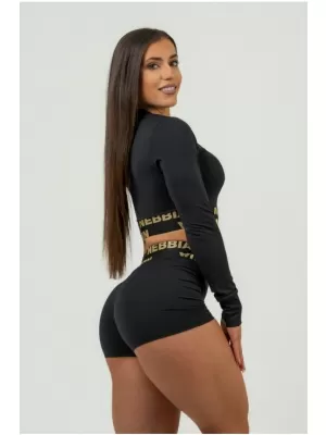 Damen-Crop-Top mit langen Ärmeln INTENSE Perform 839 BLACK/GOLD Nebbia