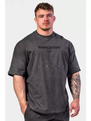 Ausgewaschenes, übergroßes T-Shirt NO SHORTCUTS 369 BLACK Nebbia