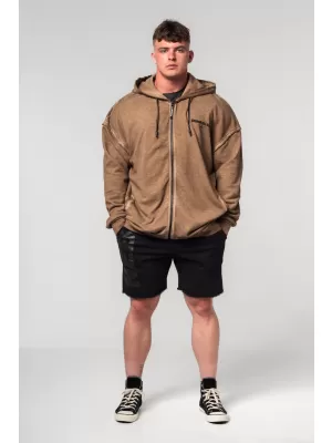 Ausgewaschenes Sweatshirt mit Reißverschluss GYM BRO 362 HELLBRAUN Nebbia